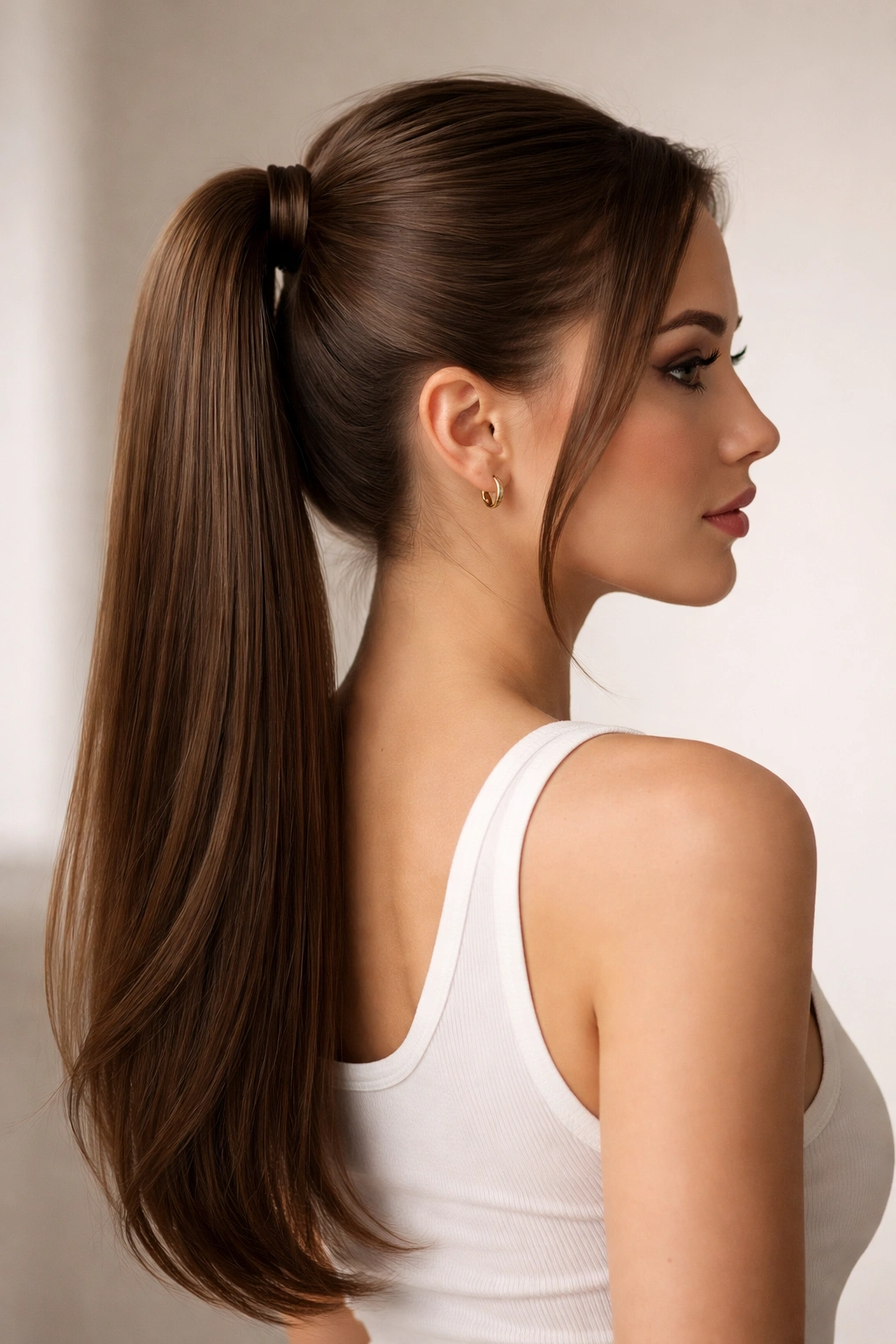 Classic Half-Up Ponytail on straight hair with sleek, polished lines