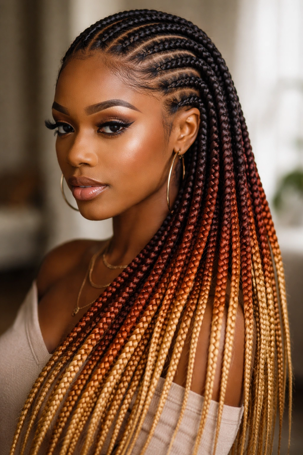Knotless cornrows with ombre gradient from roots to ends