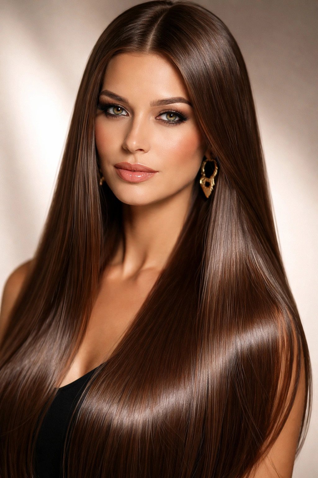 Glossy, straight hair with extreme smoothness and shine