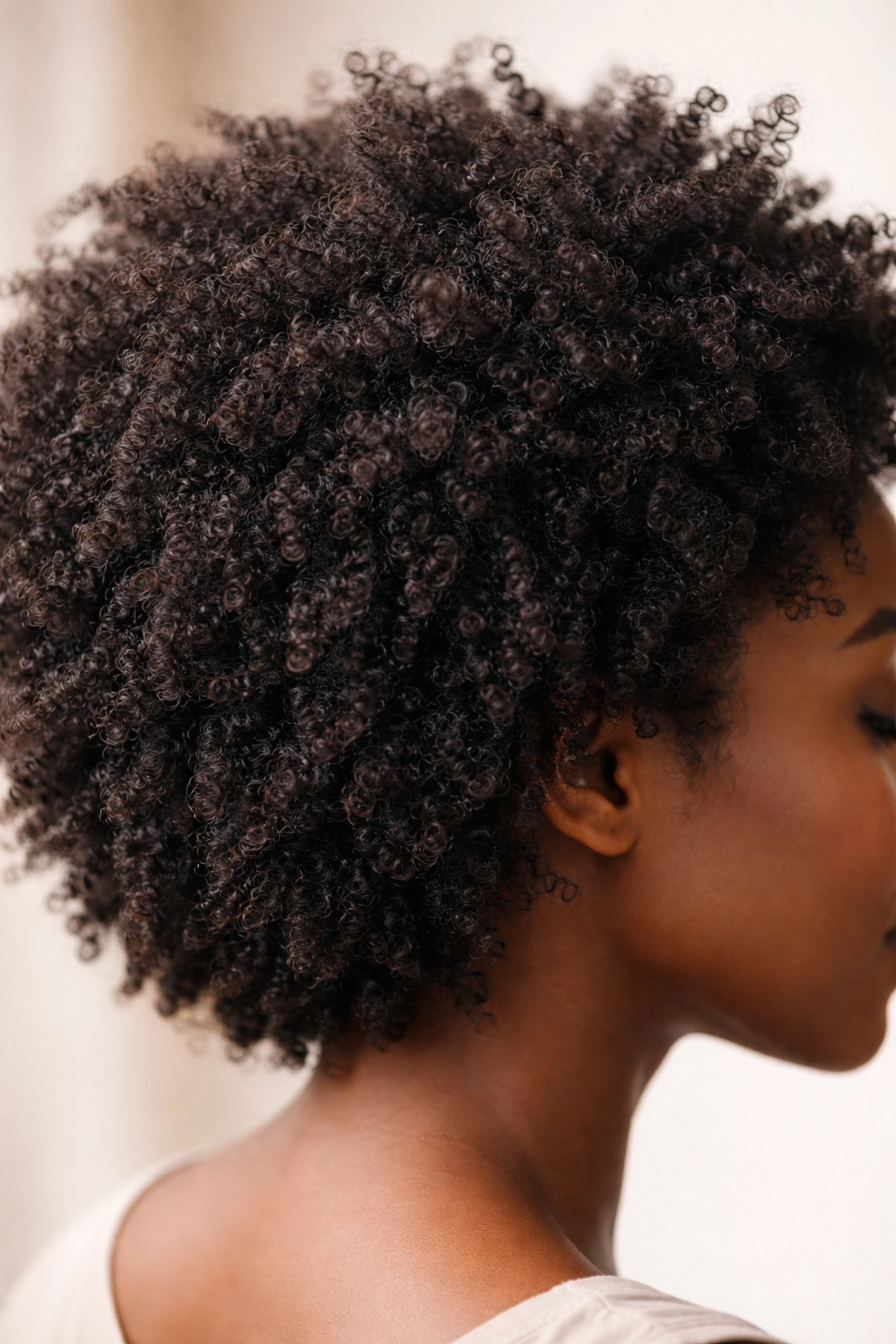 Close-up of dense 4C hair coils showing tight curls and shrinkage