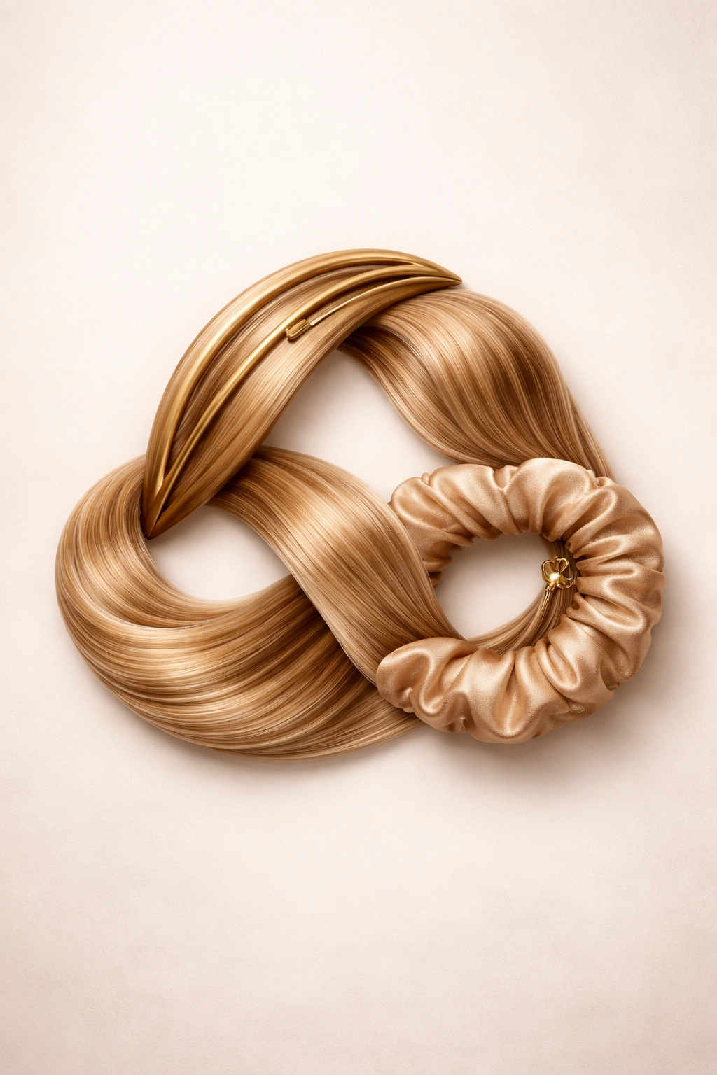 Abstract shapes representing ponytail takeaways without text