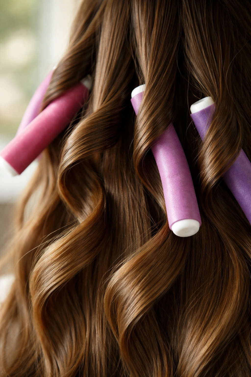 Close-up of straight hair showing alternating wave directions for seamless waves