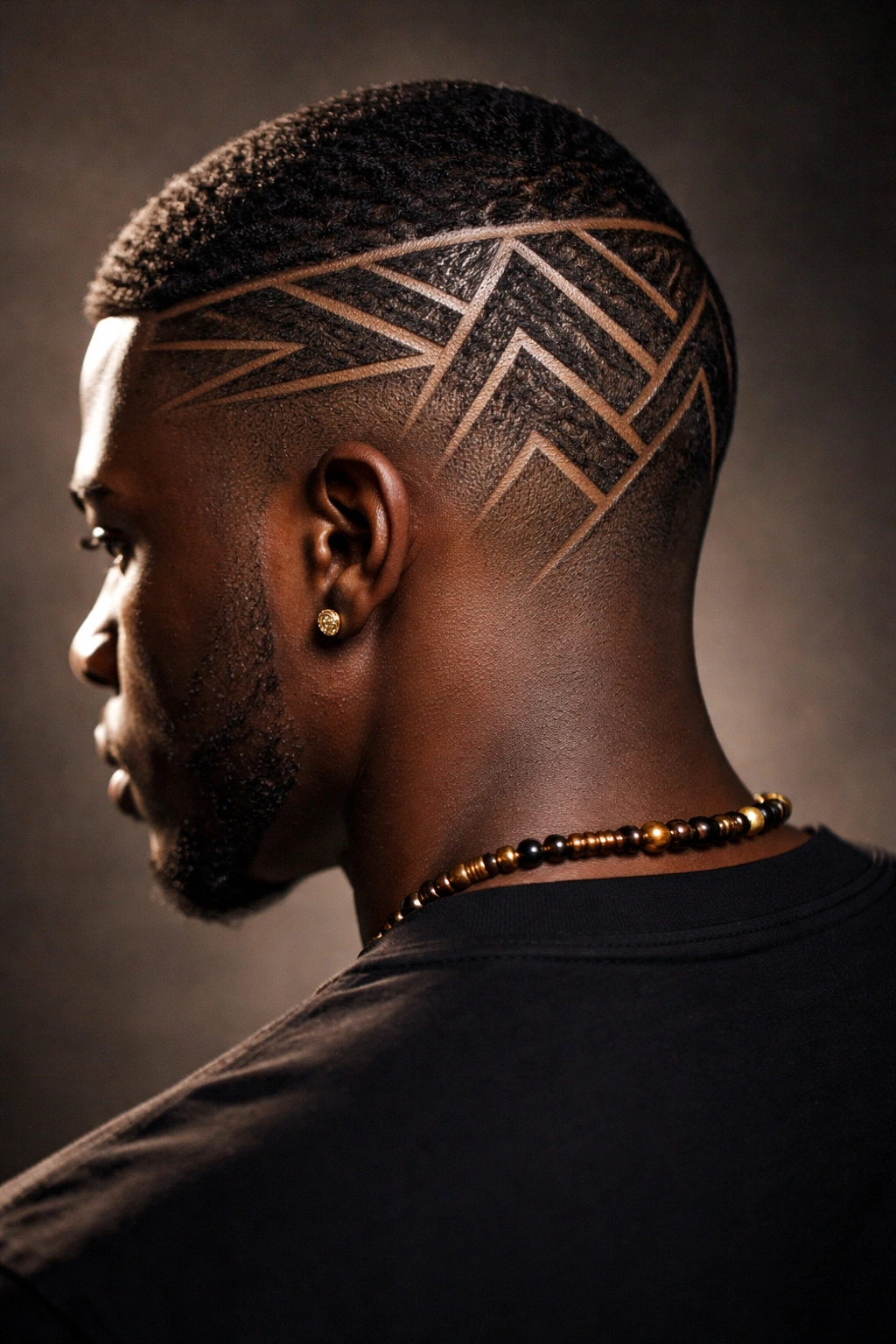 Close-up of Asan geometric pattern shave on male scalp, Yoruba hairstyle
