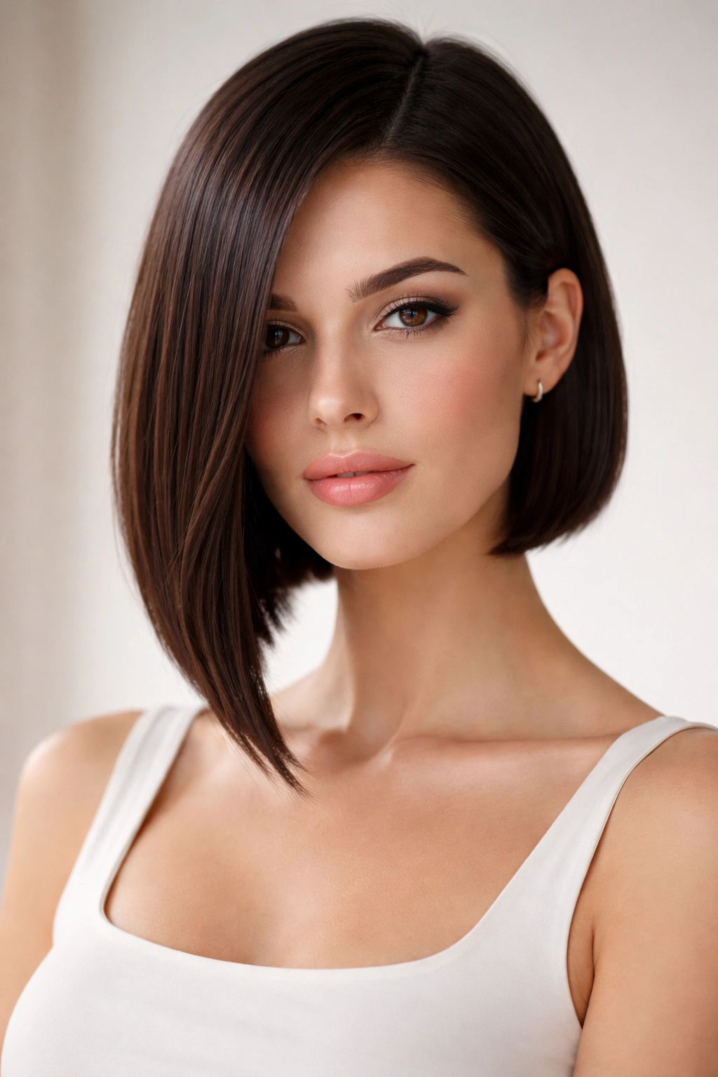 Asymmetrical bob with one longer side and shorter opposite side