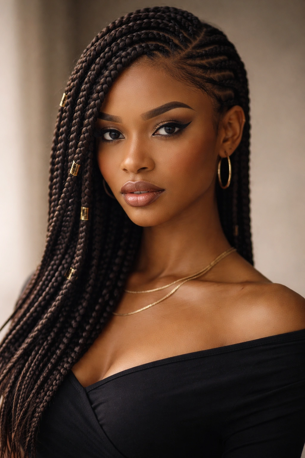 One-sided heavy cornrows asymmetrical hairstyle