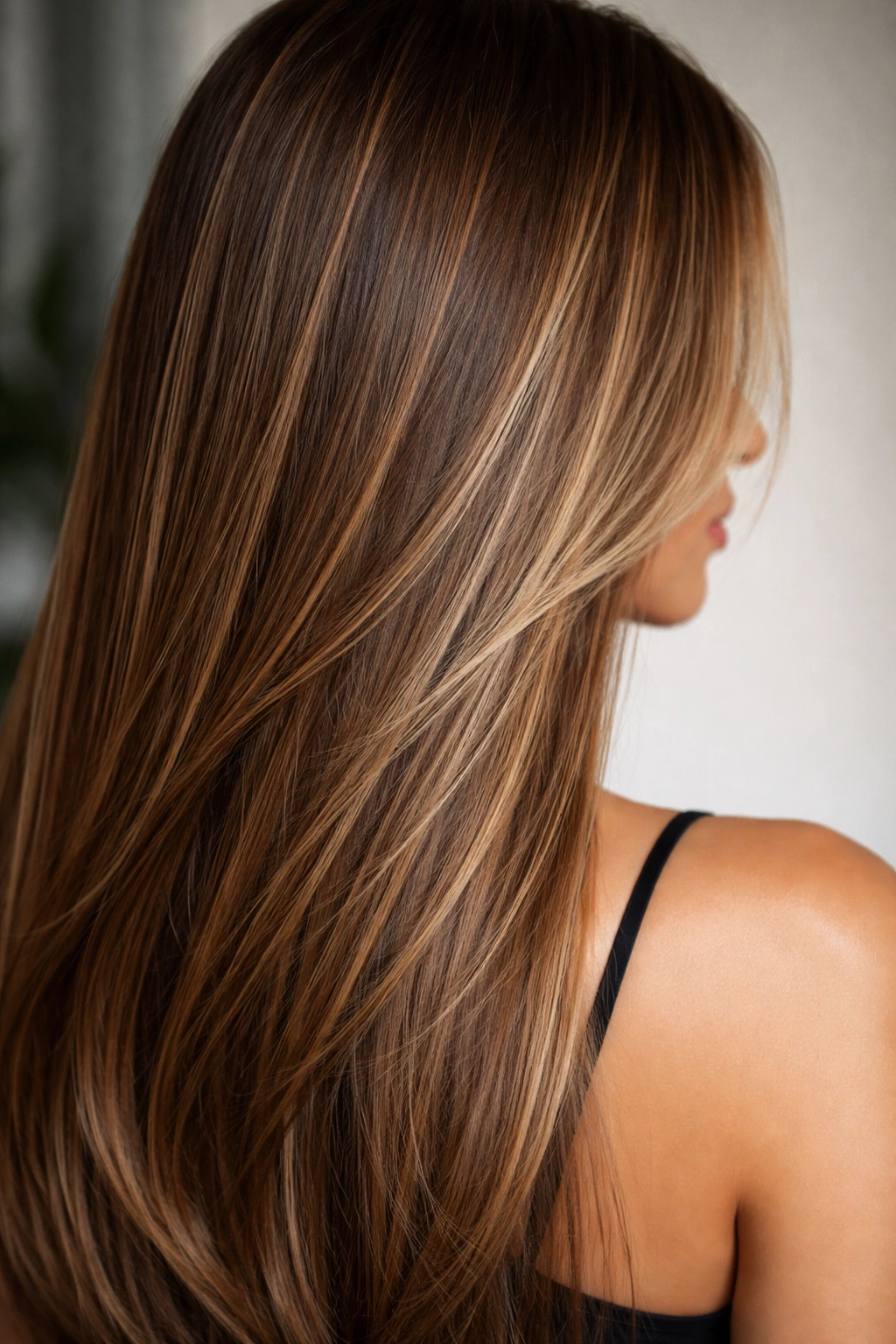 Straight hair with milk chocolate base and blonde babylights