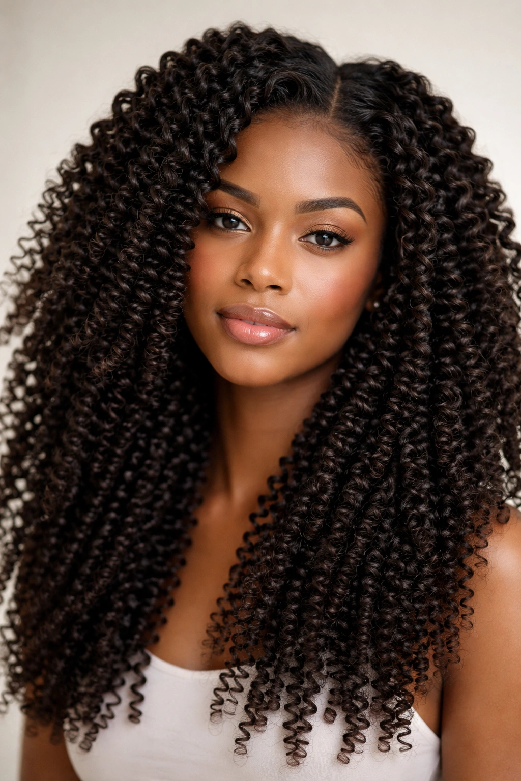 Defined coils after unraveling bantu knots on long natural hair