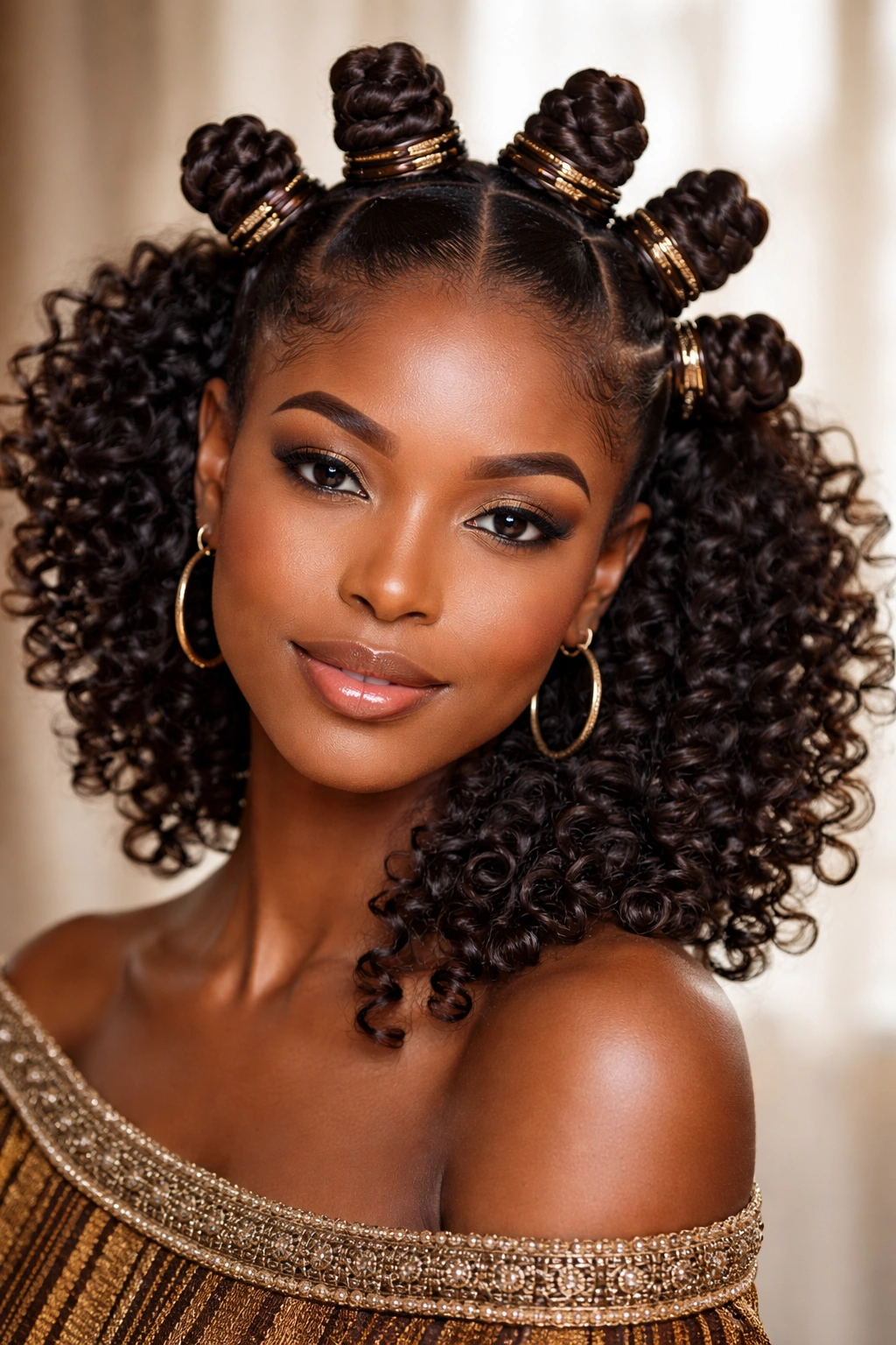 Igbo bantu knots with defined curls close-up on the scalp