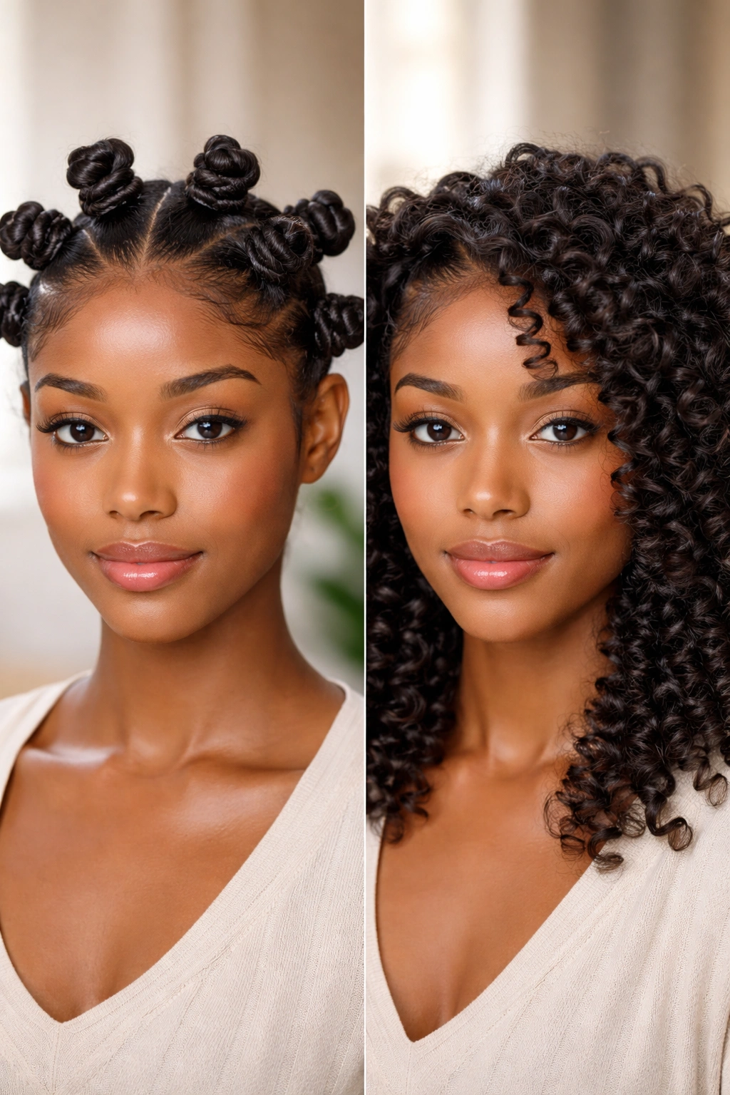 Frontal view of Bantu knots on coily hair