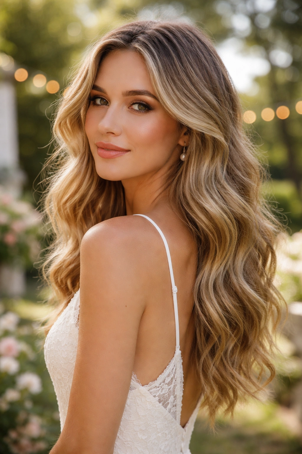 Portrait of Loose Beachy Waves with organic texture in natural sunlight