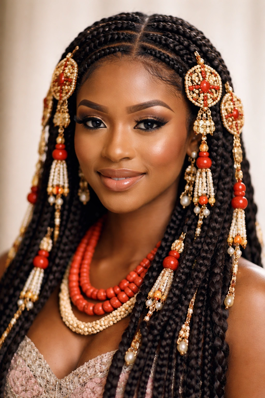 Igbo bridal braids with beaded ornaments