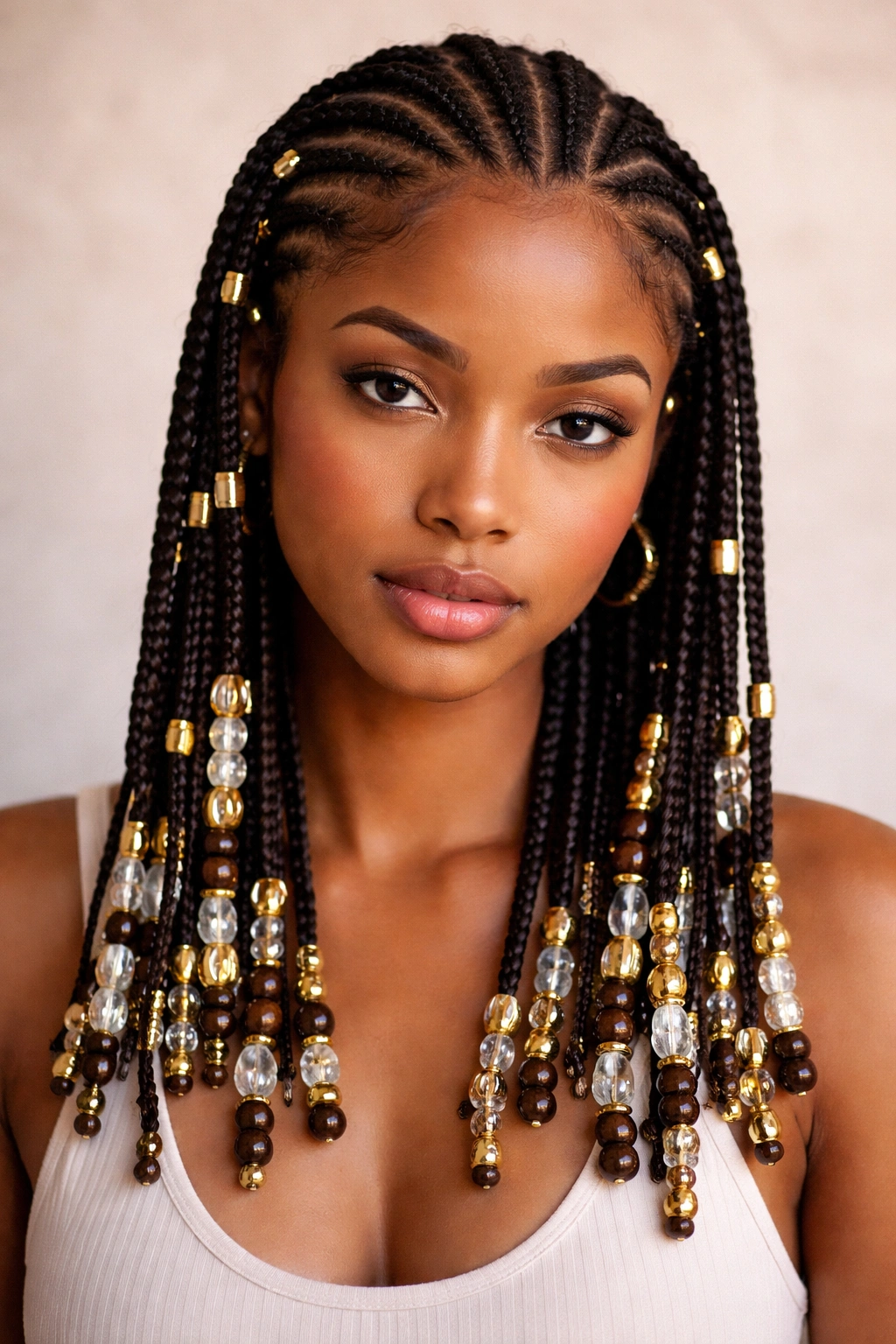 Cornrows braided with beads and cuffs along the length