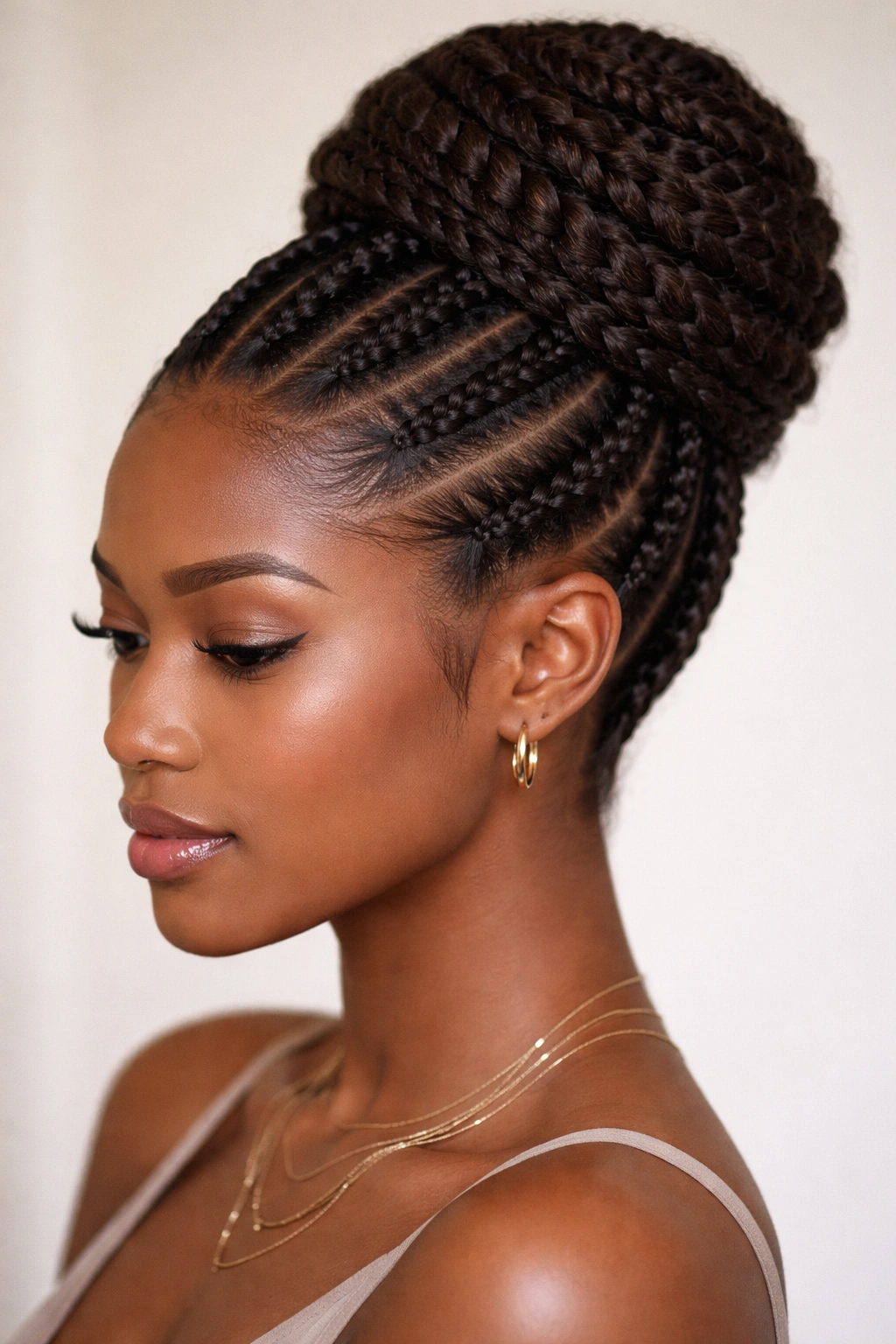 Beehive cornrows with extensions perfectly matched to natural hair