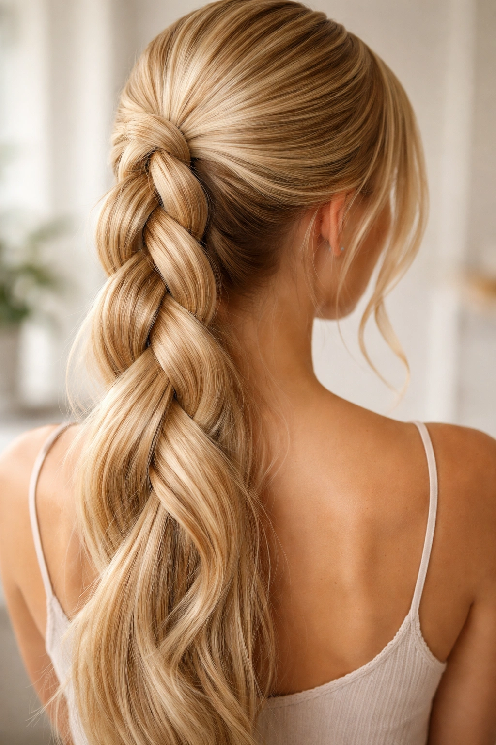 Close-up of blonde hair with healthy shine suitable for braids