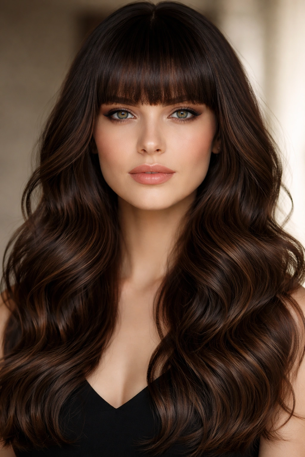 Blunt bangs with cascading waves and movement