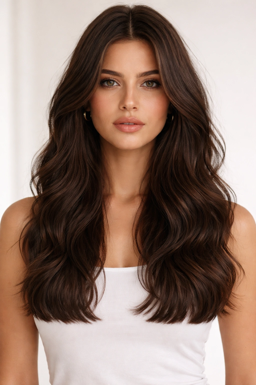 Brunette hair with a blunt hem and visible wave structure