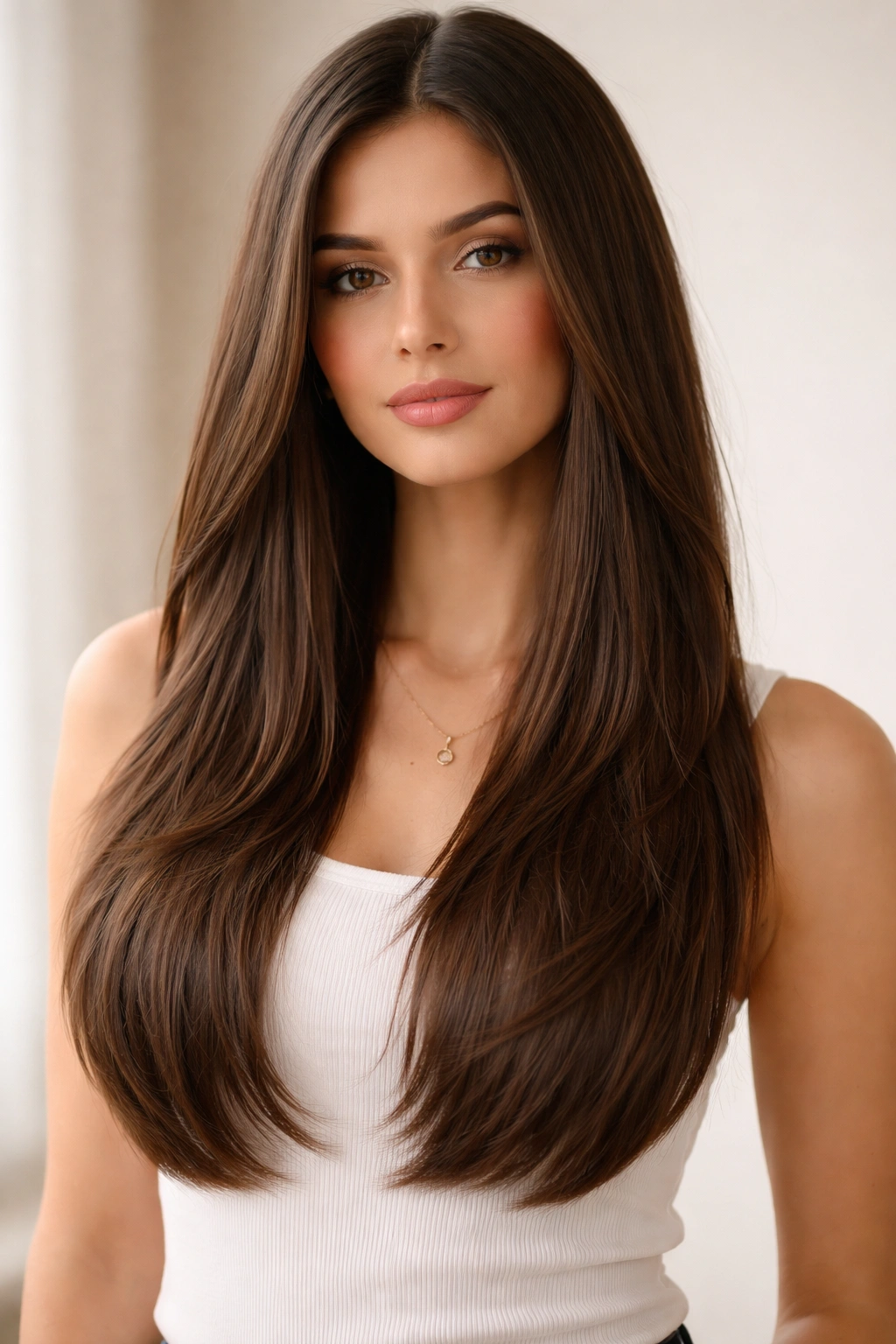 Long straight hair with interior subtle layers catching light