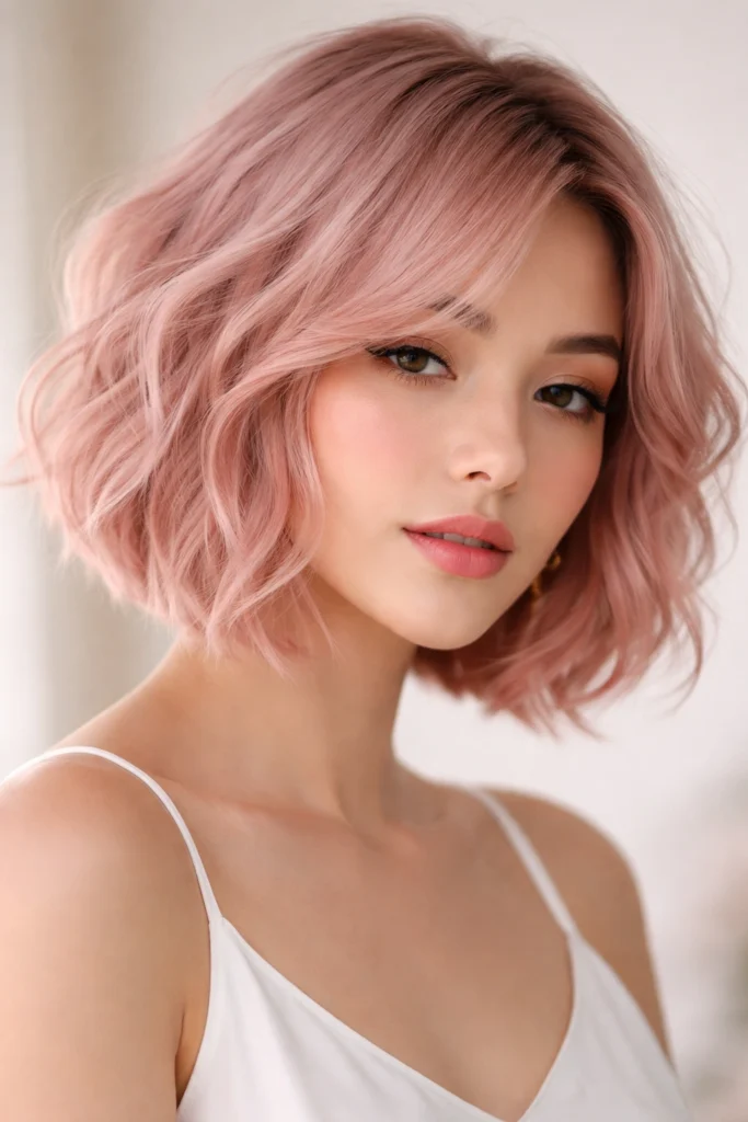 10 Short Wavy Hairstyles in Pink