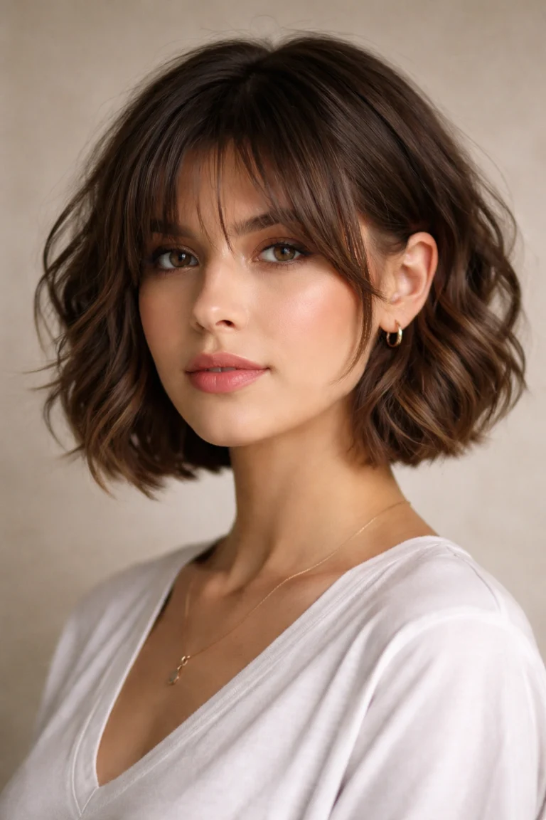 15 Short Styles With Curtain Bangs for Wavy Hair in Brown