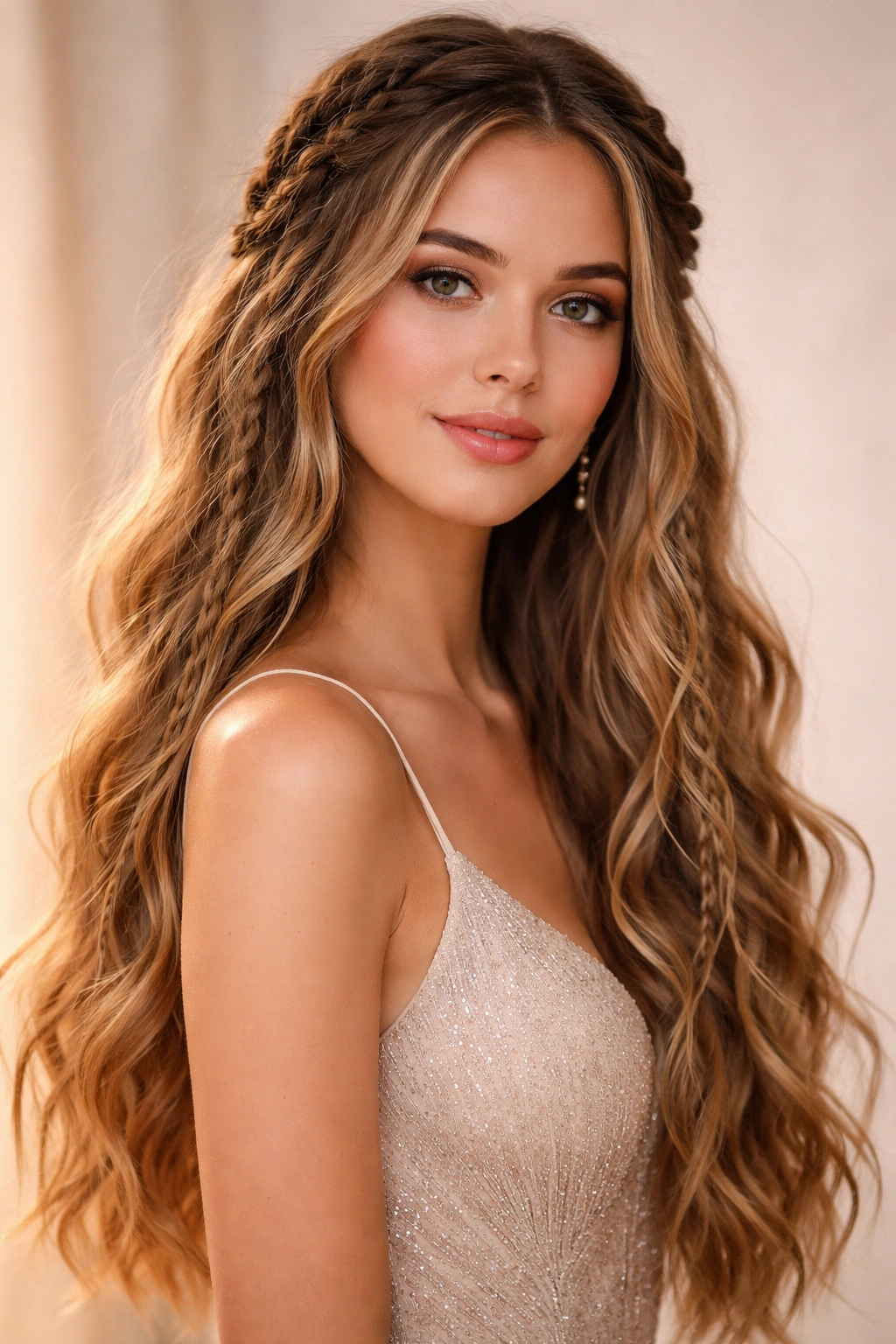 Boho braided waves with loose braids for a prom look