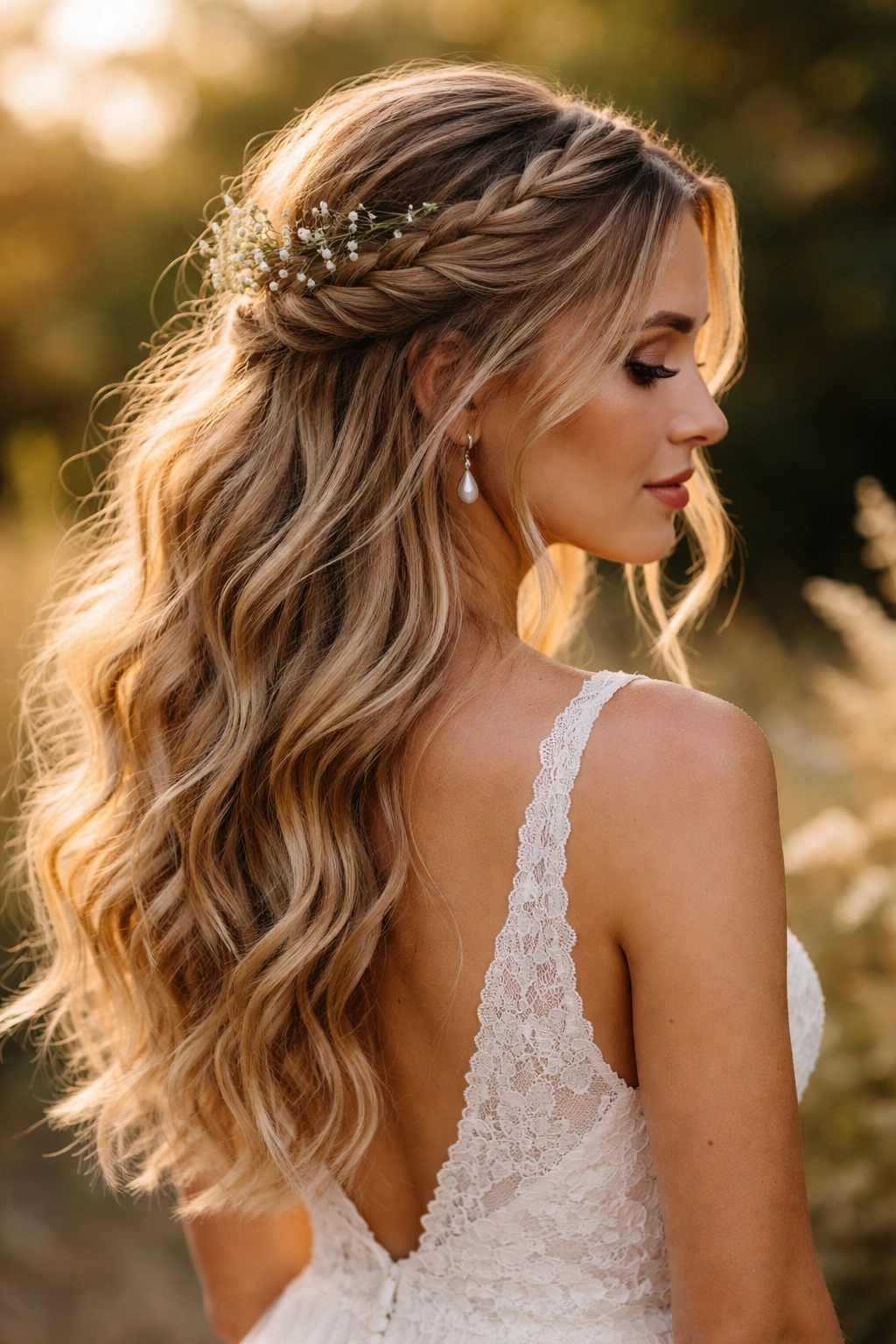 Boho half-up half-down hairstyle with loose braids