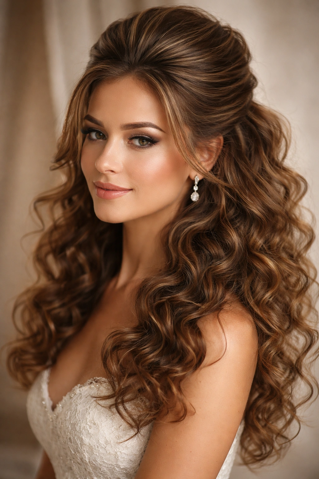 Elevated bouffant pull with curled flows beneath for volume