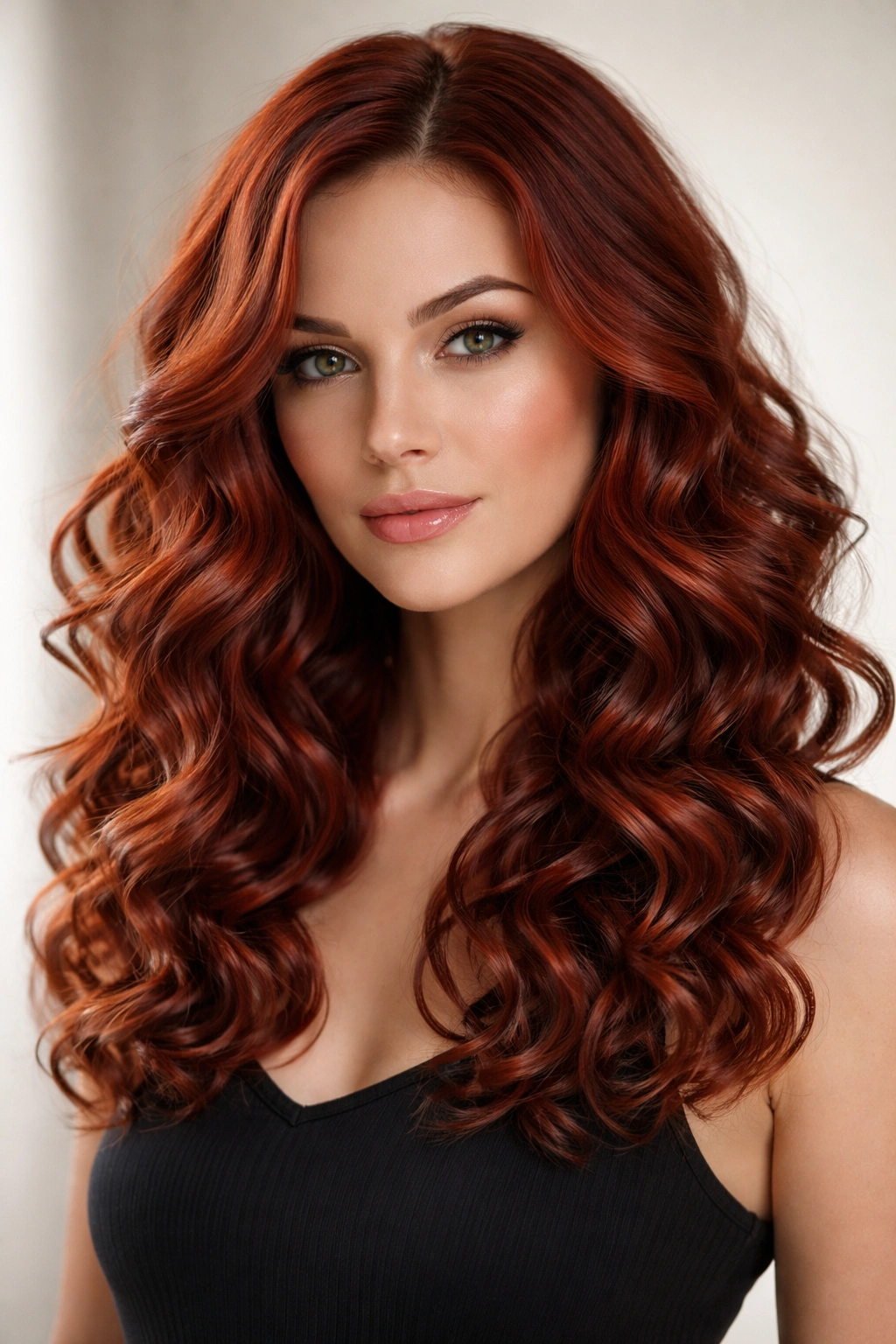Bouncy spiral waves with defined curls in red hair
