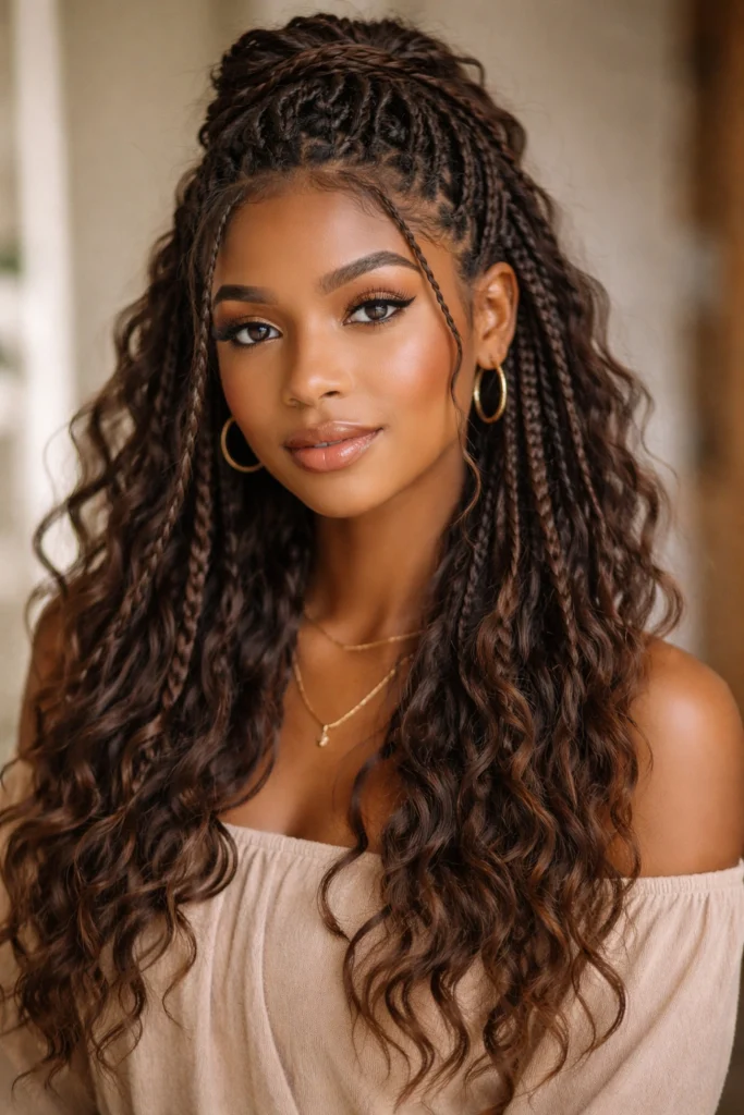 8 Box Braid Half Up Half Down for Curly Hair