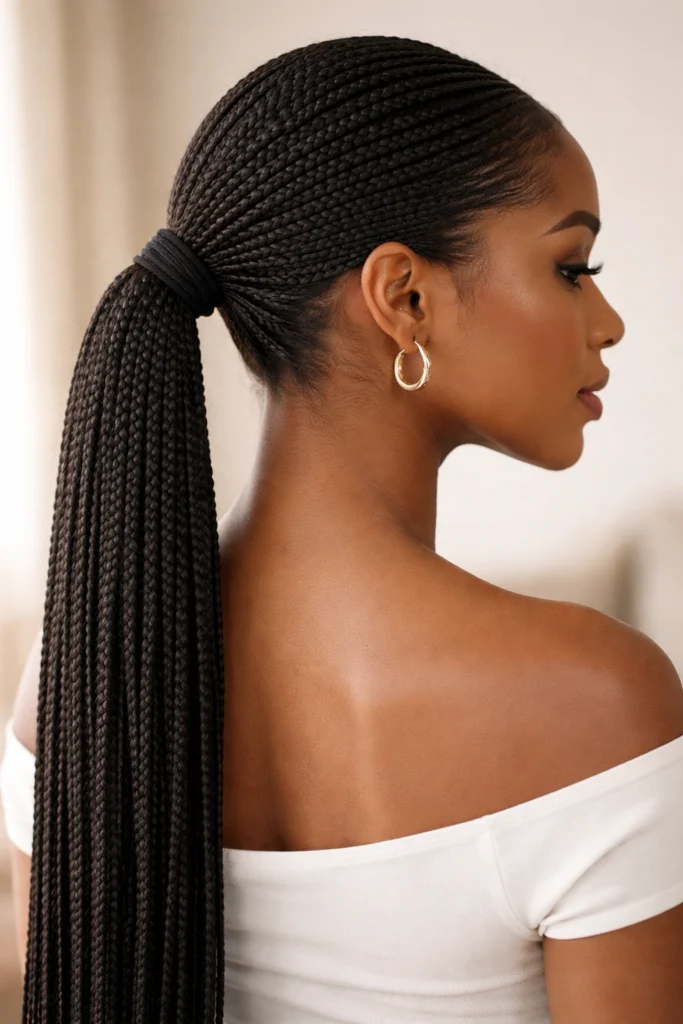 10 Box Braid Ponytails for a Sleek Style