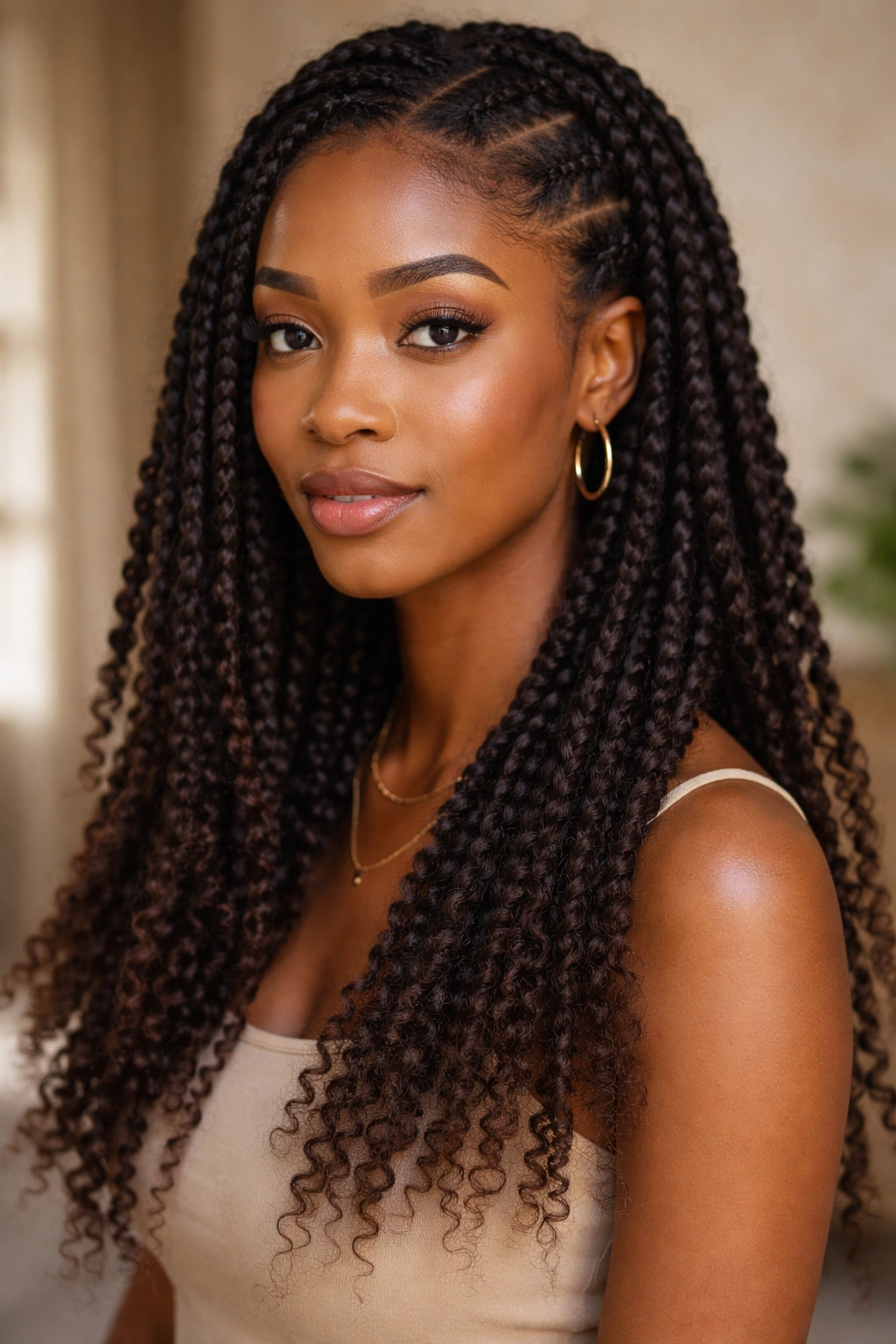 Box braids showing natural texture at the ends and roots.