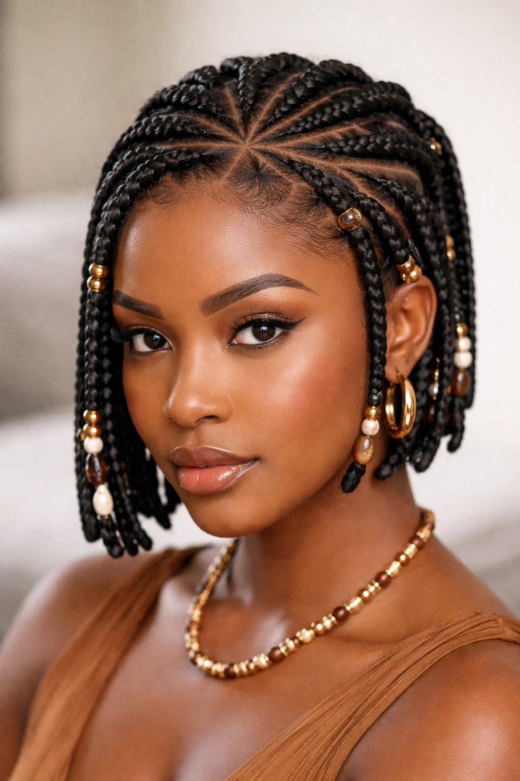Close-up of box braids on short hair with intentional parting