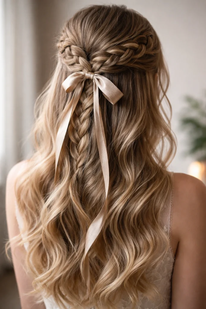 12 Braided Half Up Half Down With Ribbon