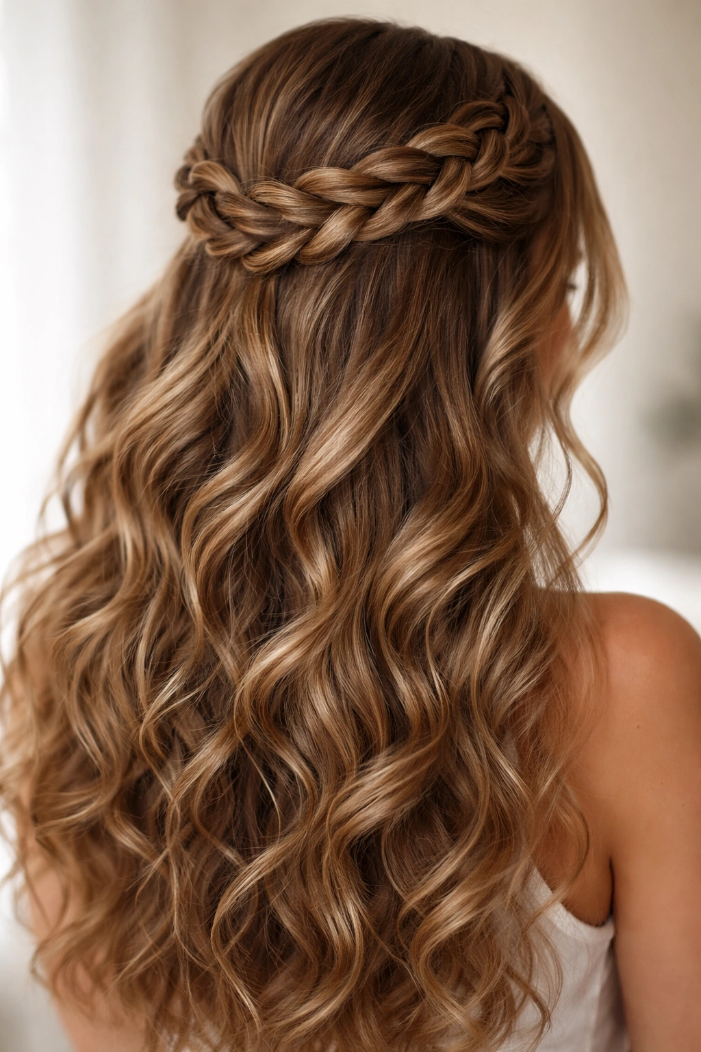 Braided half-up with underneath texture hairstyle