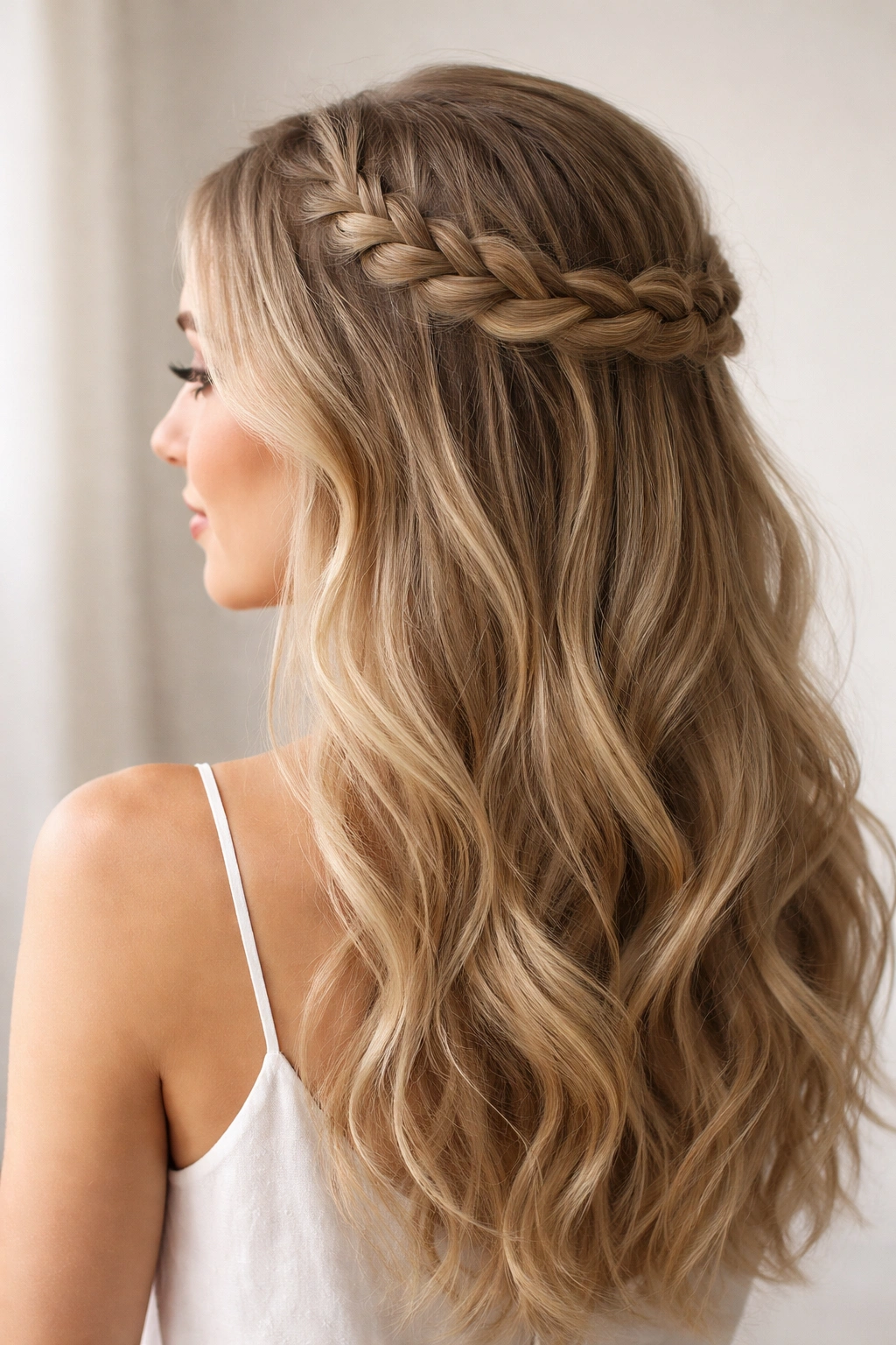 Halo braid close to head with loose hair for density illusion
