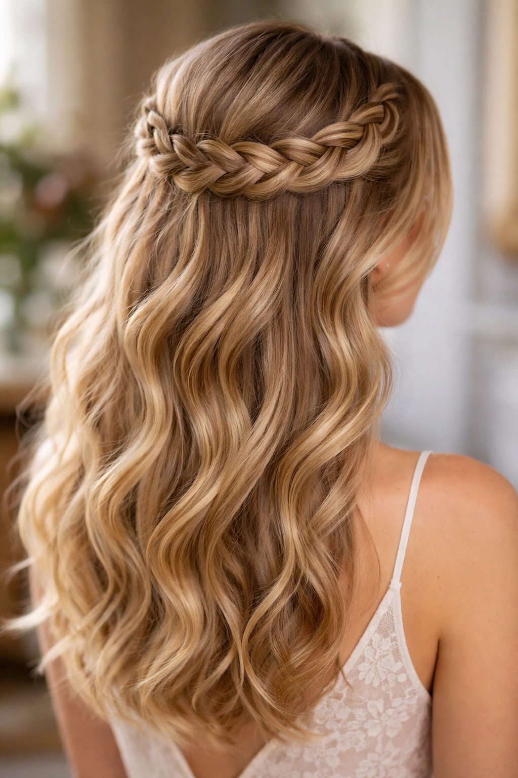 Close-up of Braided Crown Half Up with a visible crown braid