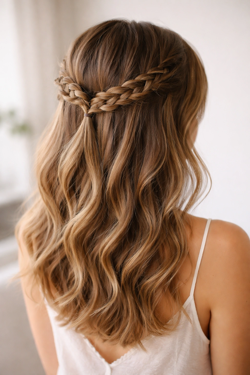 Two temple braids meeting at the back forming a delicate crown