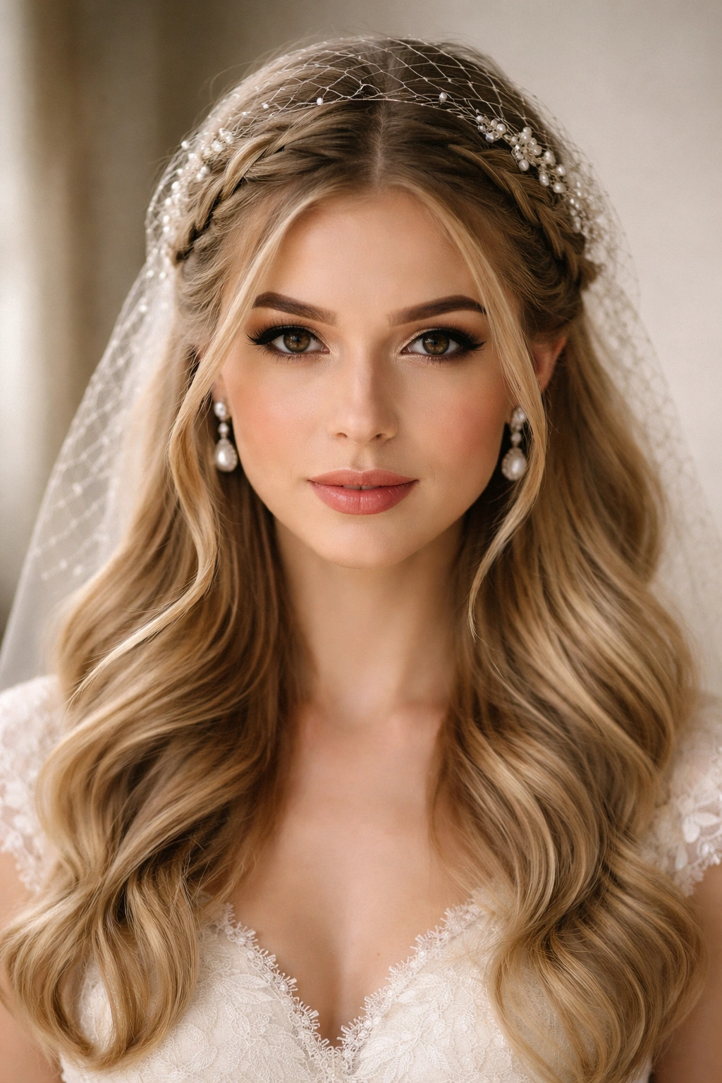 Braided Half-Up with Vintage Hairnet hairstyle with braids and hairnet
