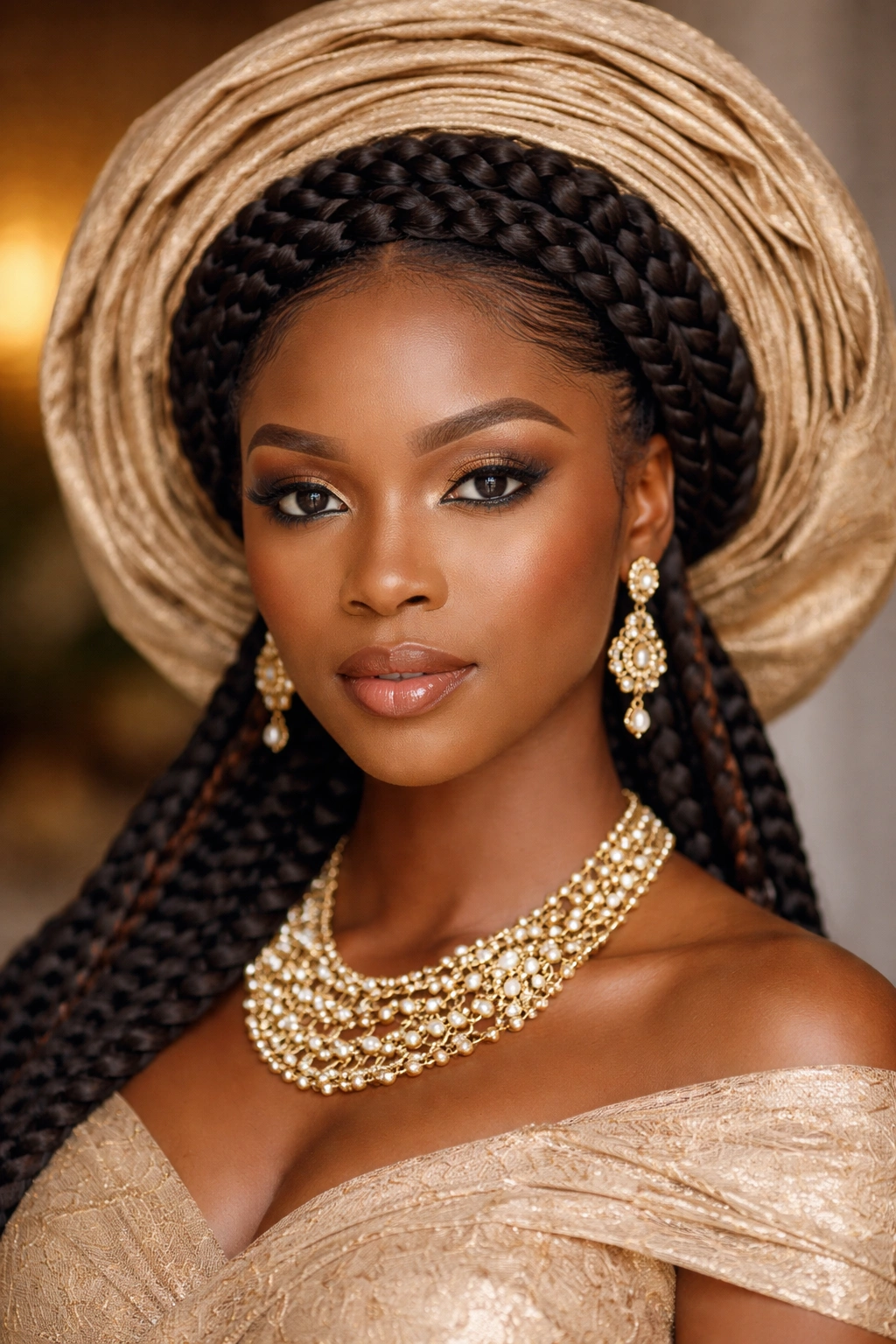 Circular halo braid around the crown with subtle accents