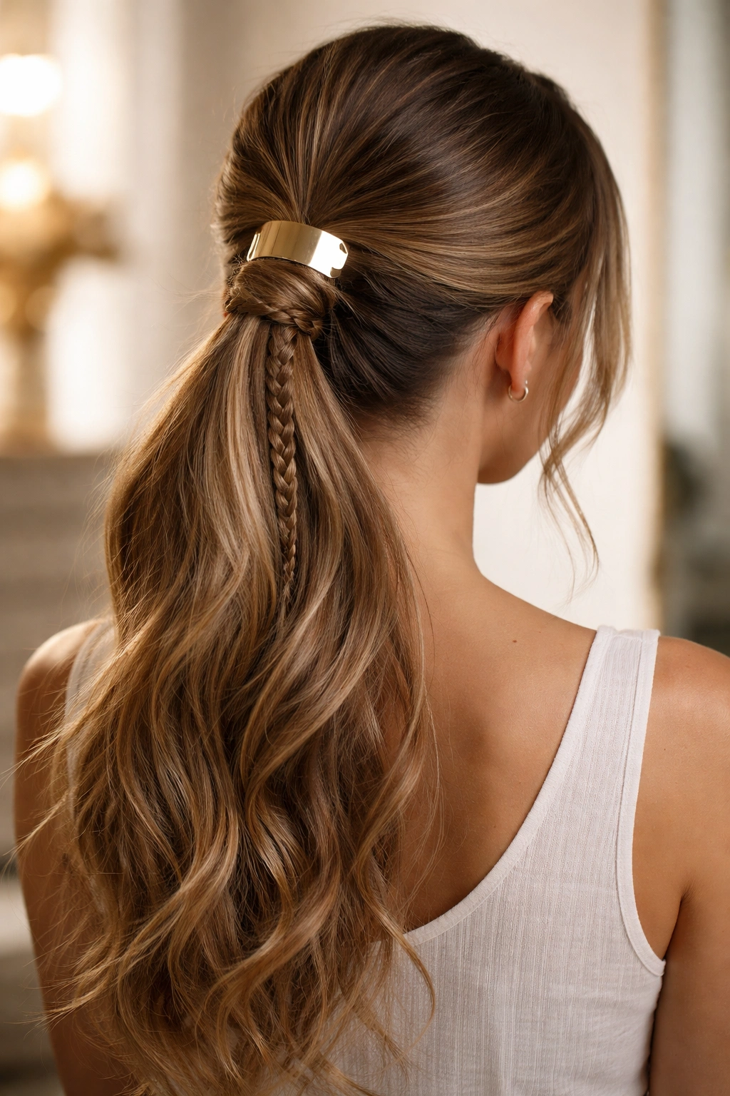 Ponytail with braided wrap and metal clip