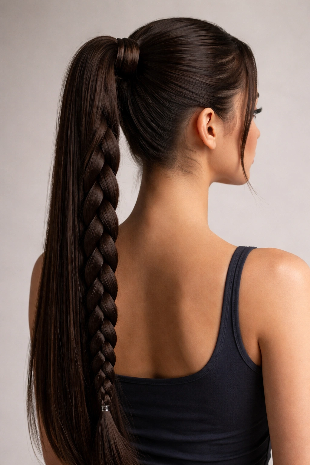 High braided ponytail full length braid from crown