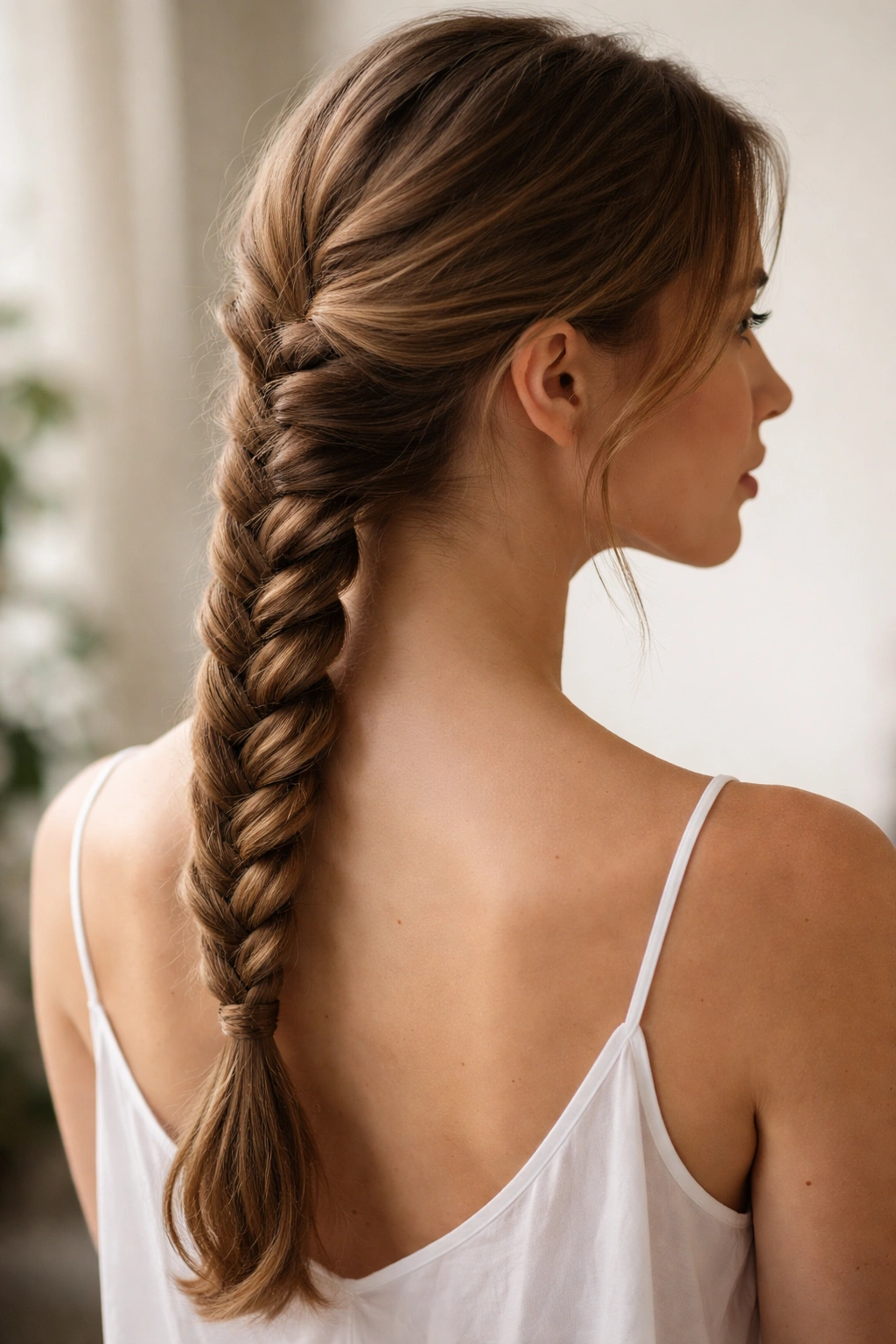 Full braided ponytail secured without any elastic at the base