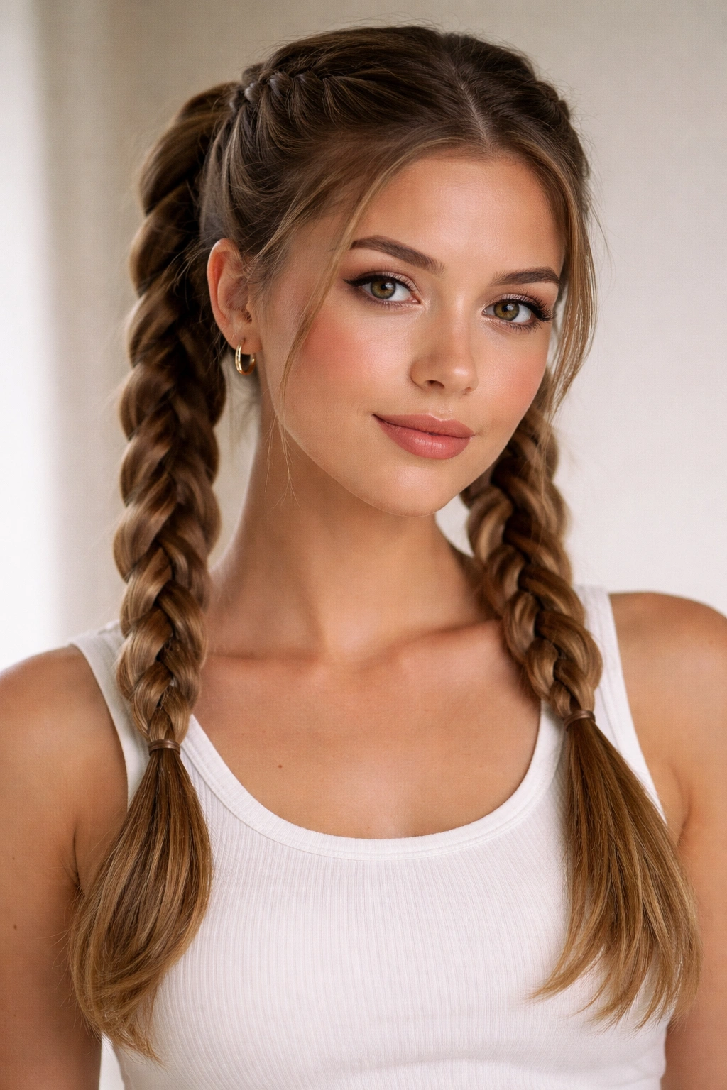 Double ponytails featuring neat braids at the base
