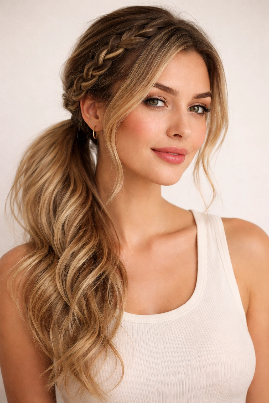 Side ponytail with a braid swept to the side