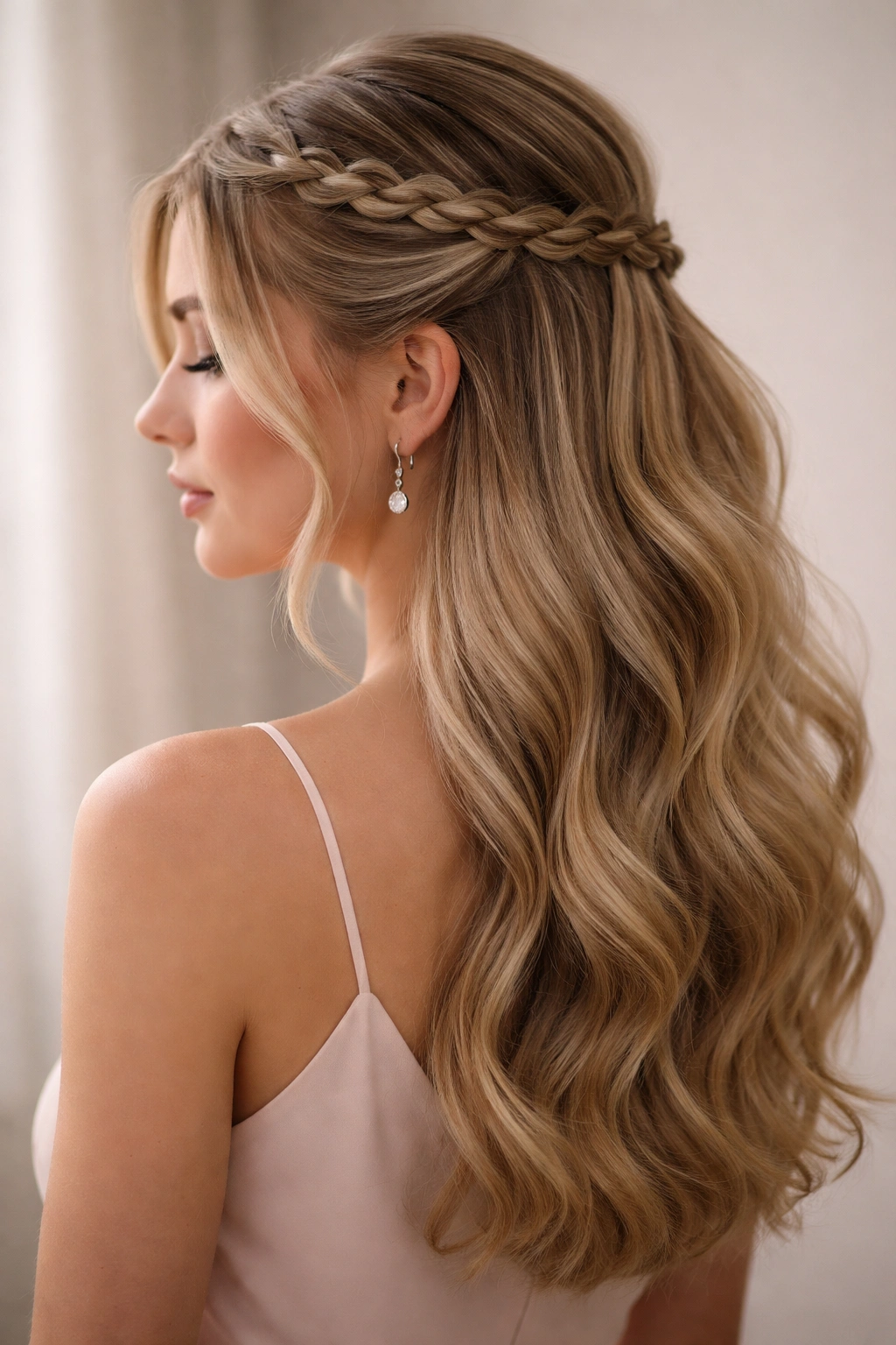 The Half-Up with Braided Sides featuring two braids meeting at the crown with flowing waves