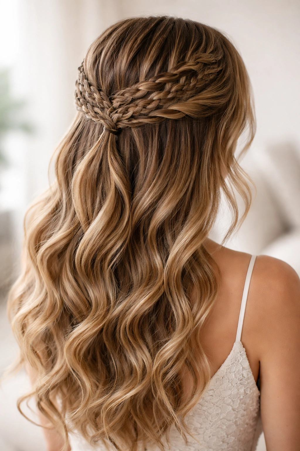 Crown braided top section of half-up hairstyle