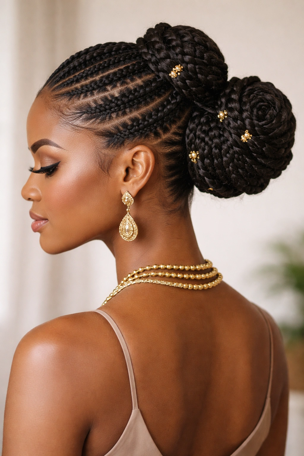 Intricate braided updo with protective bun styling
