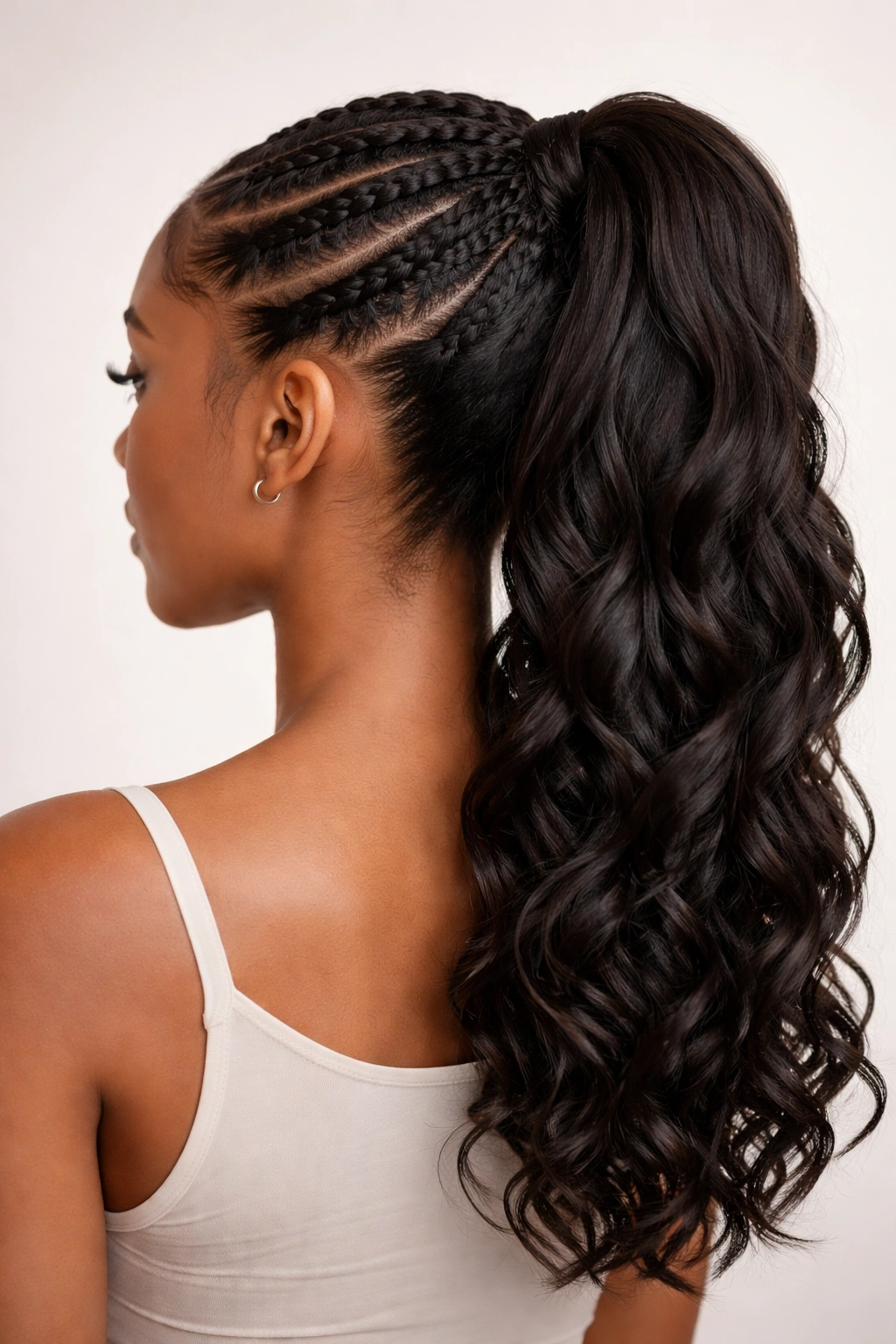 Braided weave ponytail with integrated braid base on short hair