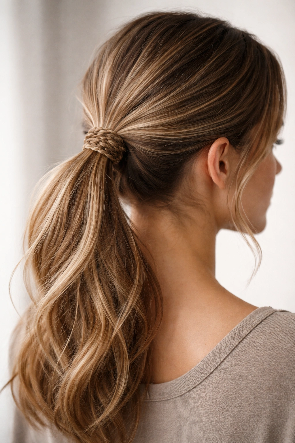 Ponytail with a braided wrap covering the elastic