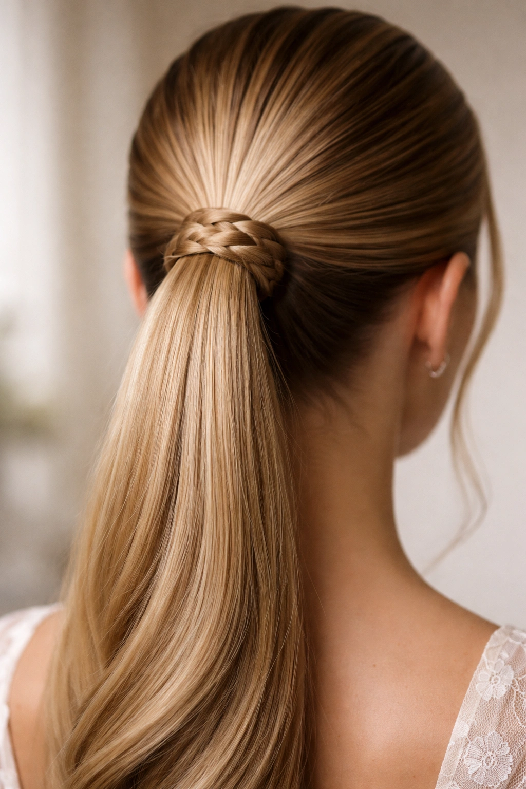 Ponytail with wrapped braid around the base