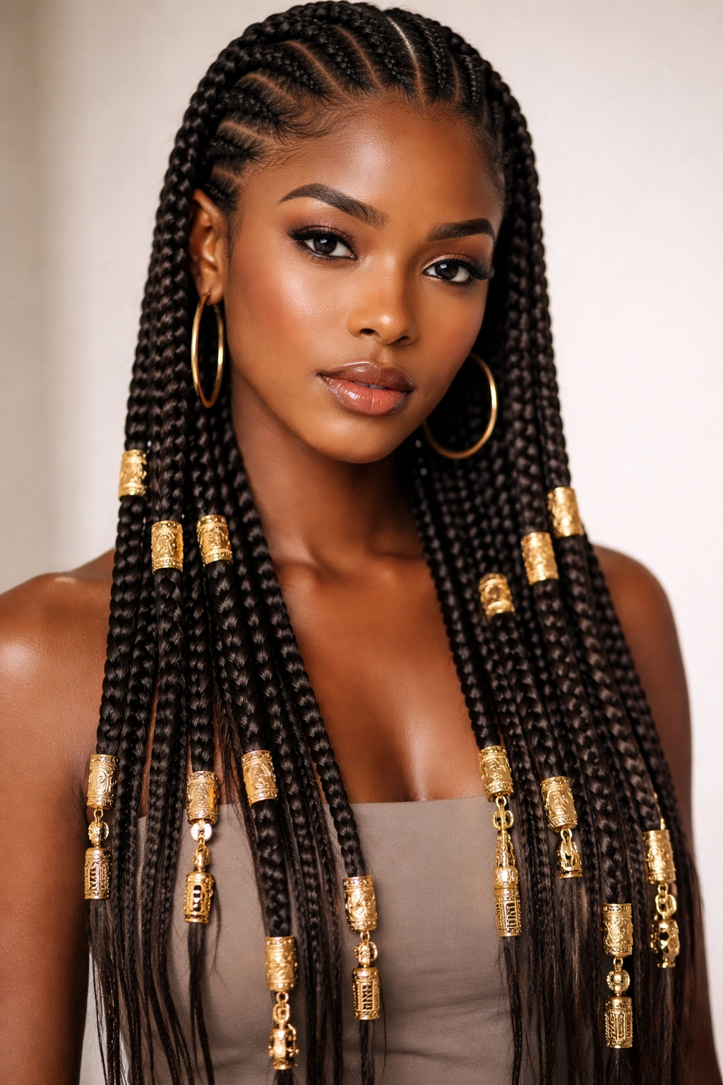 Braids with gold cuffs and decorative closures